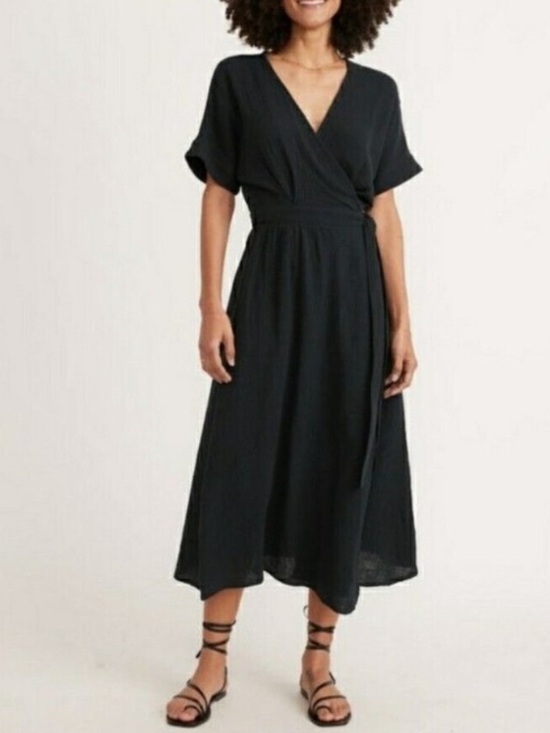 Marine Layer Dresses & Skirts - Marine Layer Black Valencia Wrap Dress Gauze Cotton Small